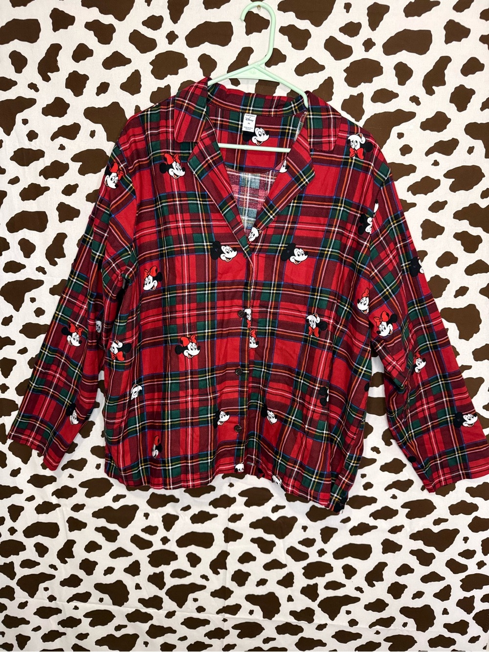 Old Navy Women Disney Mickey Mouse Plaid Flannel Pajama Button-Up Shirt XL